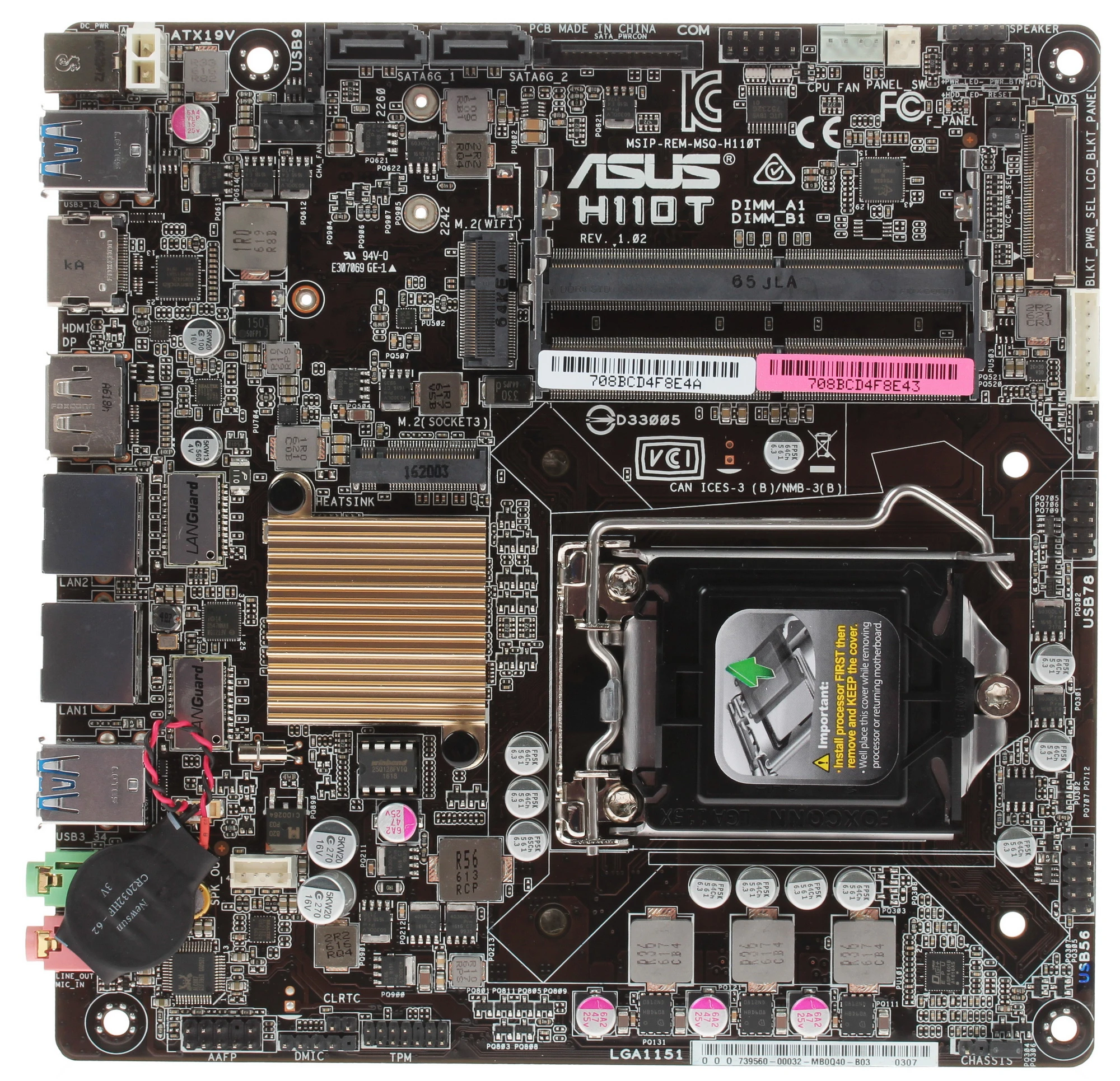 Материнская плата ASUS H110T <Socket 1151, Intel H110, 2xDDR4 SO-DIMM, 4xUSB3.0, HDMI, DisplayPort, Thin Mini-ITX> Материнская плата ASUS H110T <Socket 1151, Intel H110, 2xDDR4 SO-DIMM, 4xUSB3.0, HDMI, DisplayPort, Thin Mini-ITX> — изображение 2